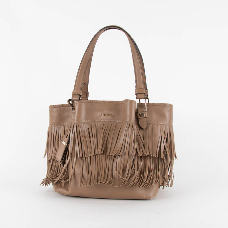 Tod's Light Brown Leather Fringe Handbag