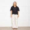 Munthe Black Silk Top With Exaggerated Collar And Pleated Bib Front