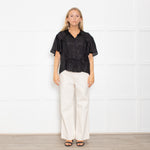 Munthe Black Silk Top With Exaggerated Collar And Pleated Bib Front