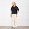 Munthe Black Silk Top With Exaggerated Collar And Pleated Bib Front