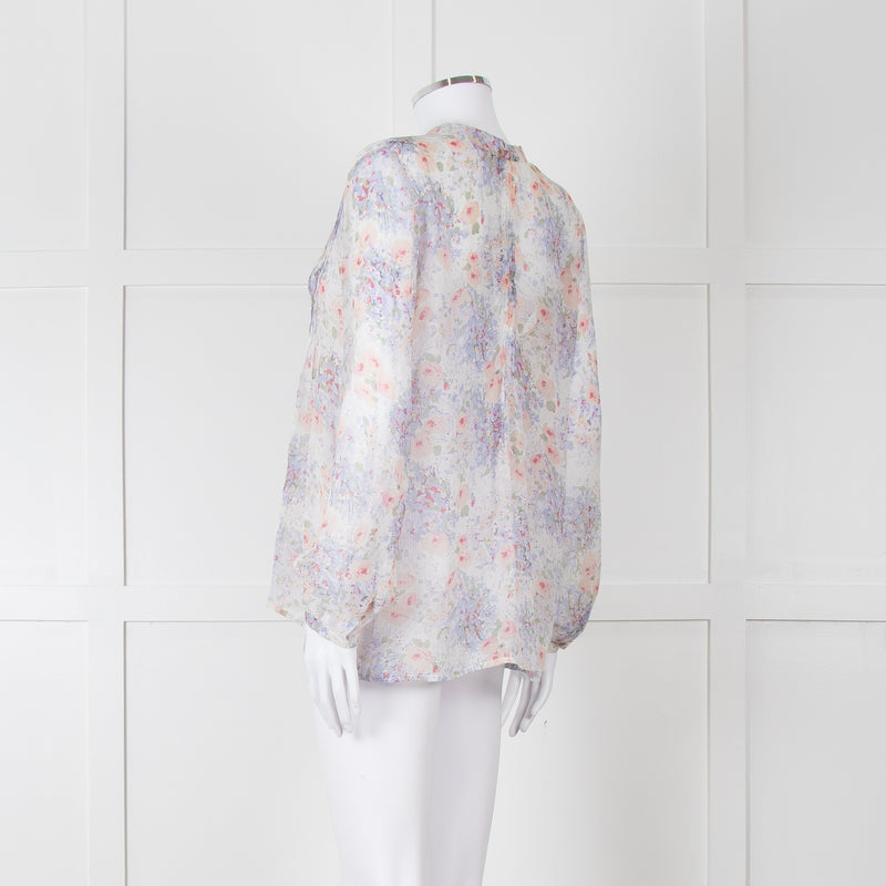 Joie Cream Pink Blue Pleats Detail Silk Top