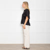Munthe Black Silk Top With Exaggerated Collar And Pleated Bib Front