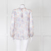 Joie Cream Pink Blue Pleats Detail Silk Top