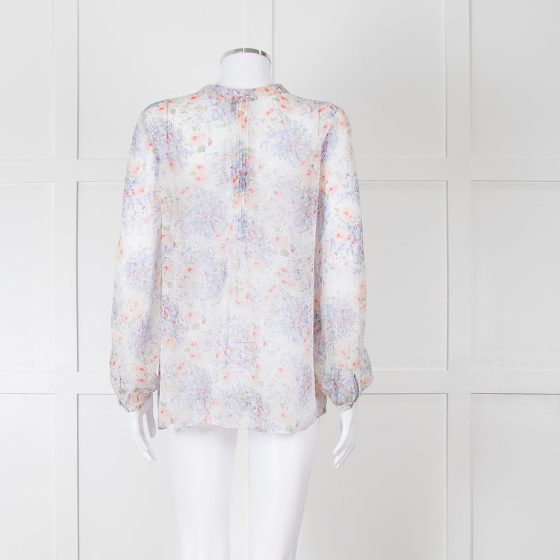 Joie Cream Pink Blue Pleats Detail Silk Top