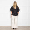 Munthe Black Silk Top With Exaggerated Collar And Pleated Bib Front