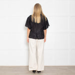 Munthe Black Silk Top With Exaggerated Collar And Pleated Bib Front