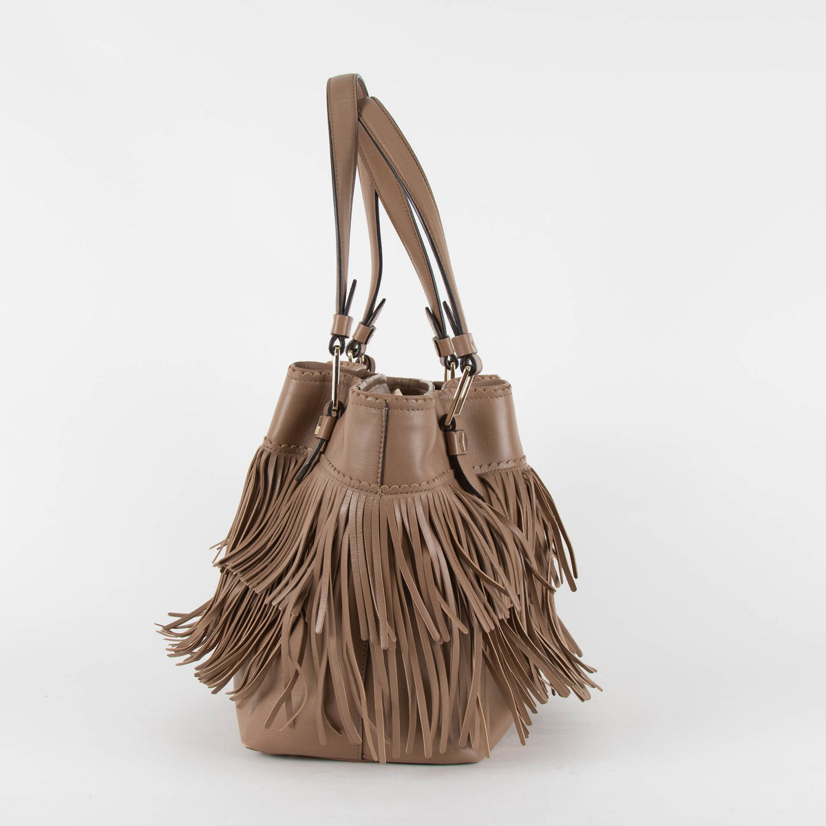Tod's Light Brown Leather Fringe Handbag