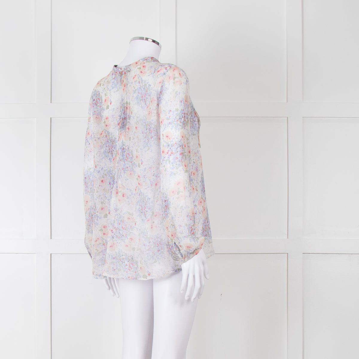 Joie Cream Pink Blue Pleats Detail Silk Top