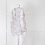 Joie Cream Pink Blue Pleats Detail Silk Top