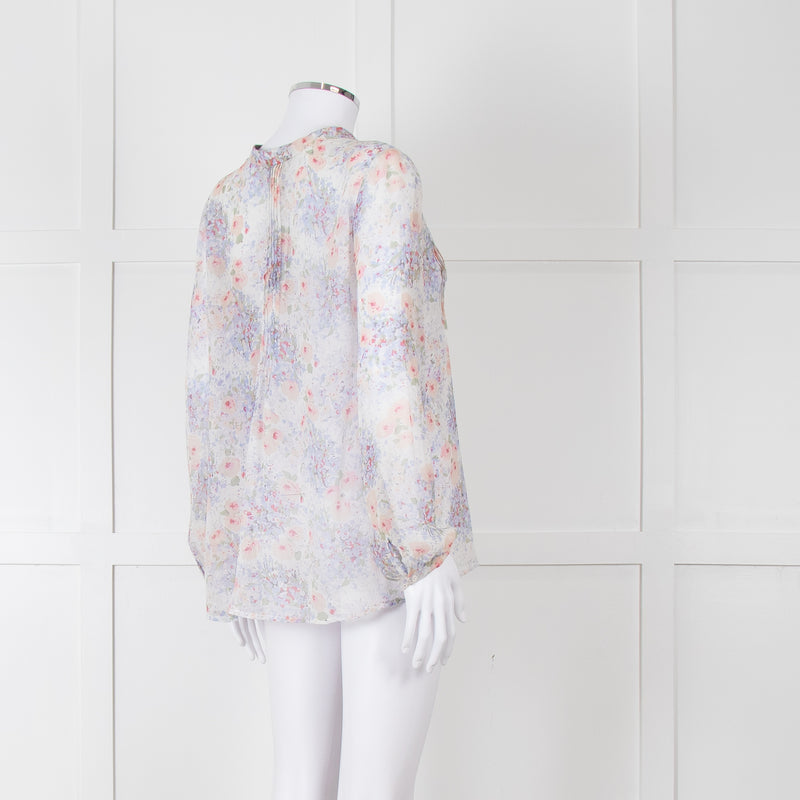 Joie Cream Pink Blue Pleats Detail Silk Top