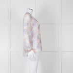 Joie Cream Pink Blue Pleats Detail Silk Top