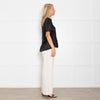 Munthe Black Silk Top With Exaggerated Collar And Pleated Bib Front