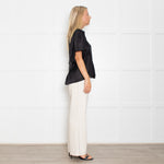 Munthe Black Silk Top With Exaggerated Collar And Pleated Bib Front