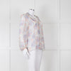 Joie Cream Pink Blue Pleats Detail Silk Top