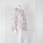 Joie Cream Pink Blue Pleats Detail Silk Top
