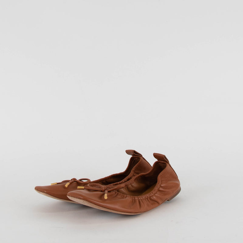 Tory Burch Brown Square Toe Flat Ballet Shoes