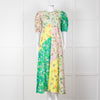 Alemais Green Yellow Pink Floral Puff Sleeve Linen Maxi Dress
