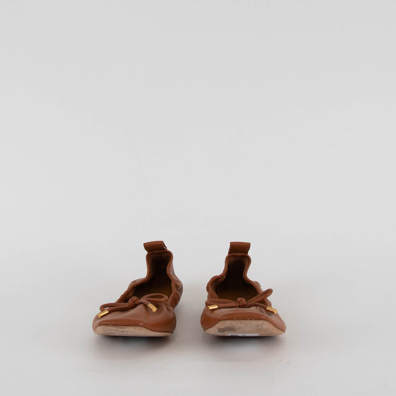 Tory Burch Brown Square Toe Flat Ballet Shoes