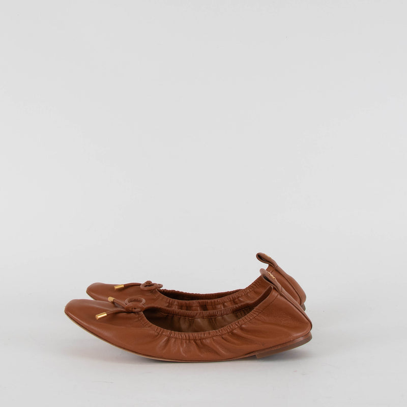 Tory Burch Brown Square Toe Flat Ballet Shoes