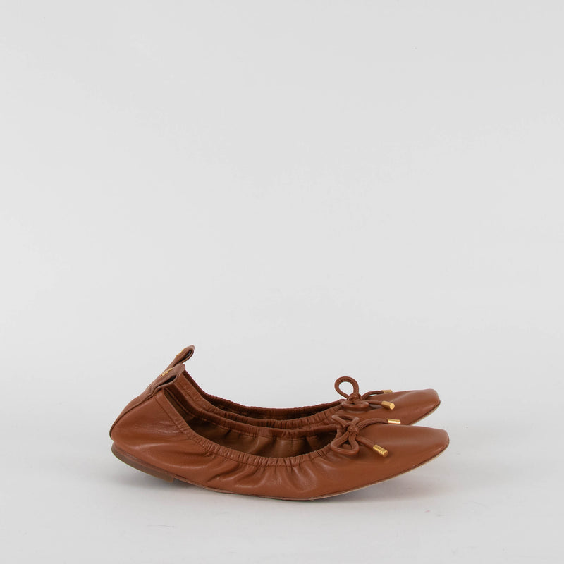 Tory Burch Brown Square Toe Flat Ballet Shoes