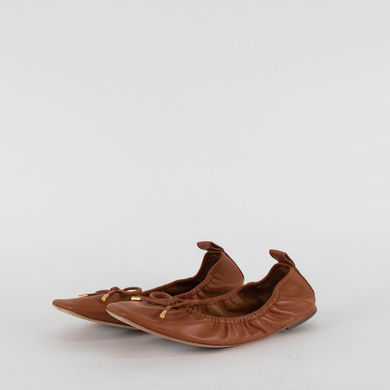 Tory Burch Brown Square Toe Flat Ballet Shoes