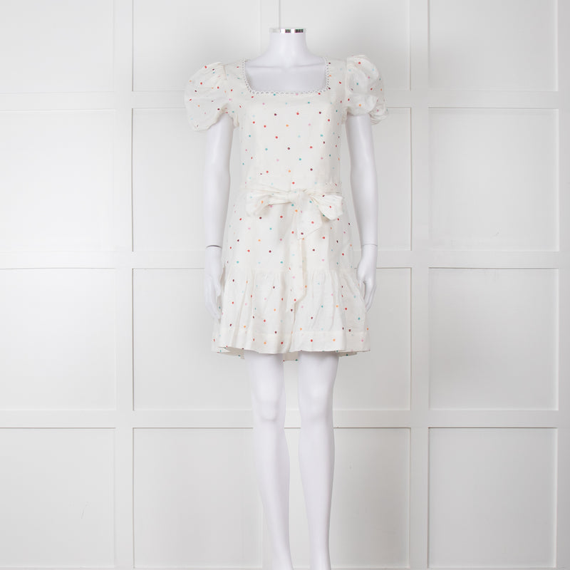 Rebecca Vallance Cream Multi Coloured Embroidered Dots Cotton Mini Dress