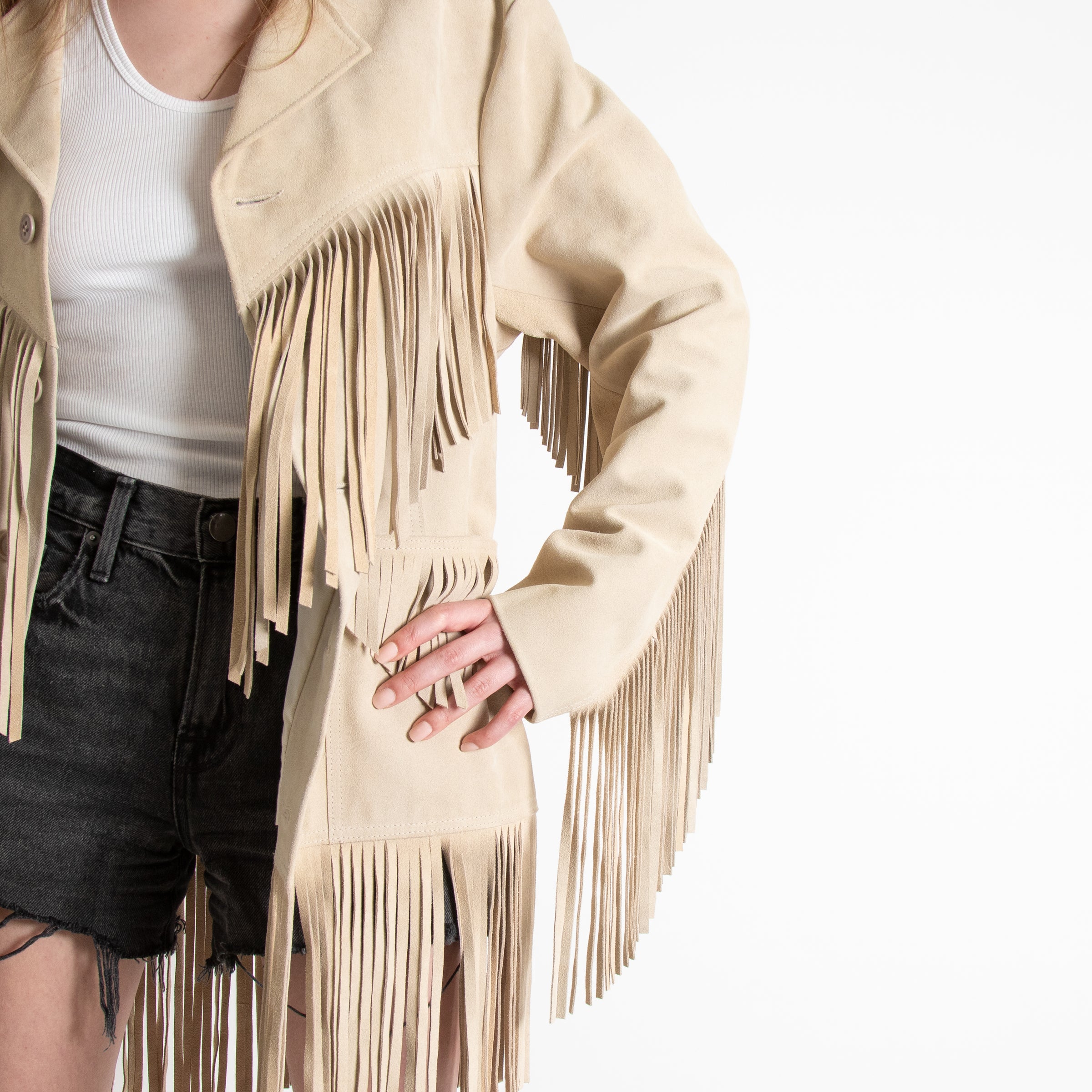 Raey Beige Suede Fringed Western Jacket – Phoenix Style