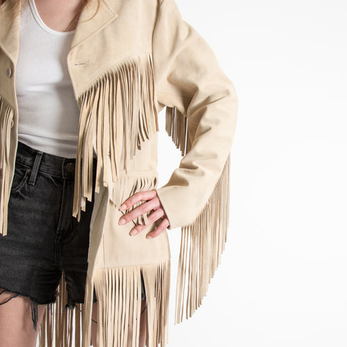 Raey Beige Suede Fringed Western Jacket