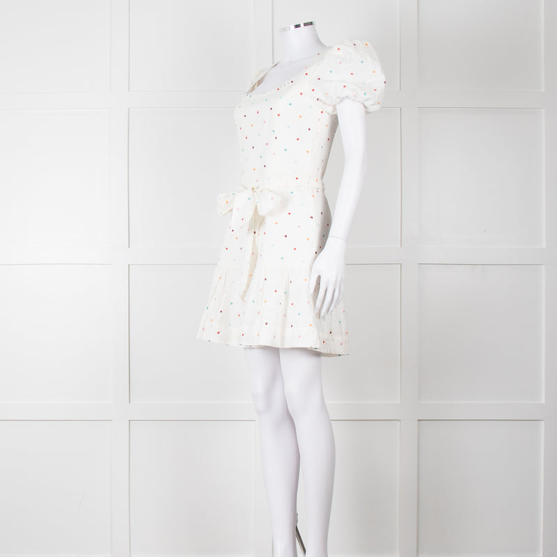 Rebecca Vallance Cream Multi Coloured Embroidered Dots Cotton Mini Dress