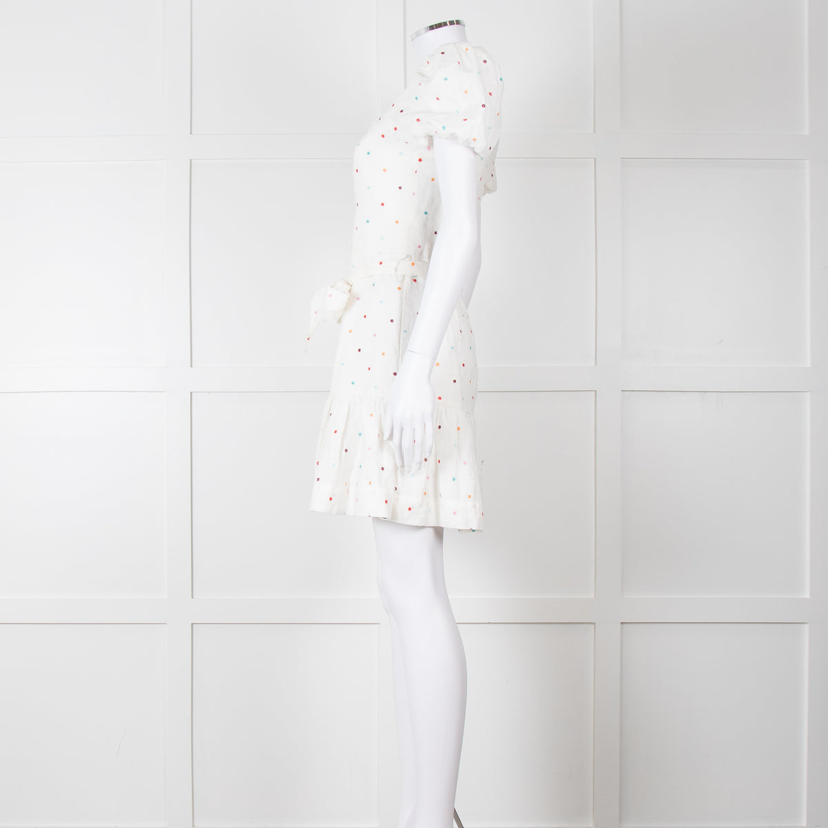 Rebecca Vallance Cream Multi Coloured Embroidered Dots Cotton Mini Dress