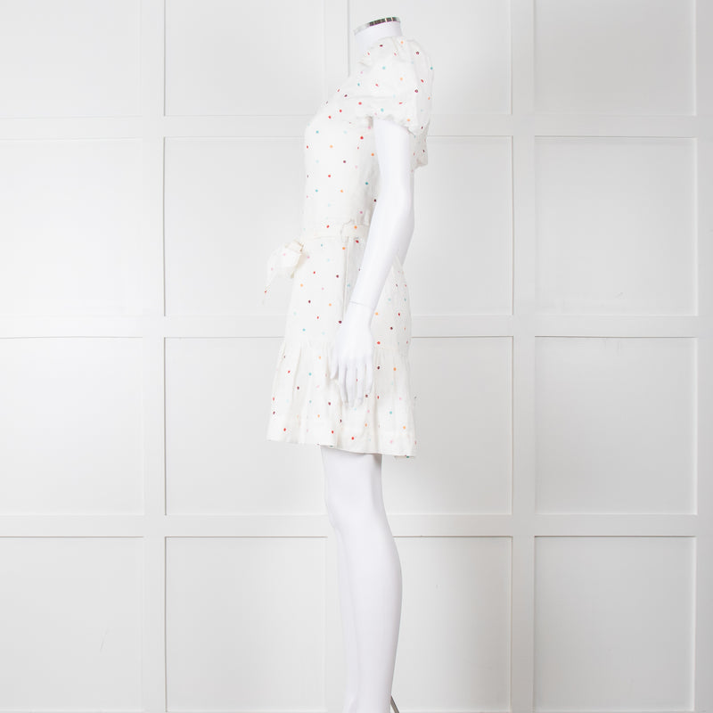 Rebecca Vallance Cream Multi Coloured Embroidered Dots Cotton Mini Dress