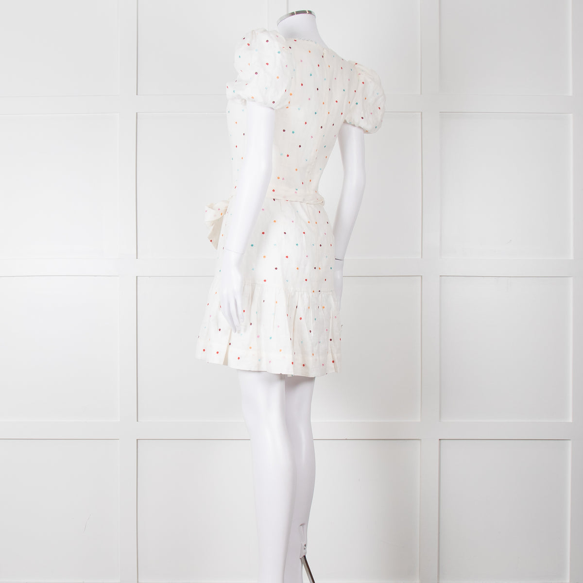 Rebecca Vallance Cream Multi Coloured Embroidered Dots Cotton Mini Dress