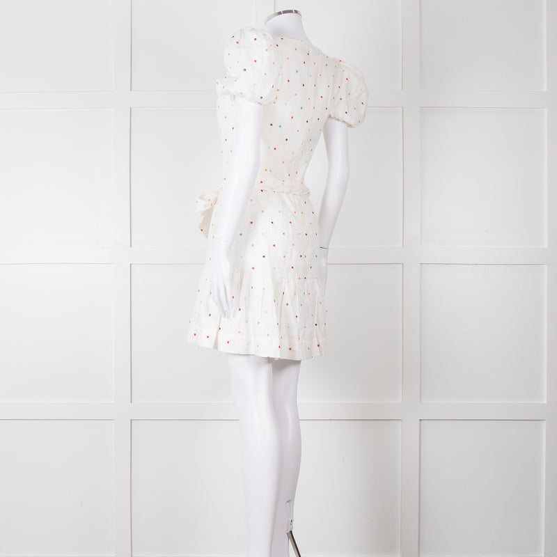 Rebecca Vallance Cream Multi Coloured Embroidered Dots Cotton Mini Dress