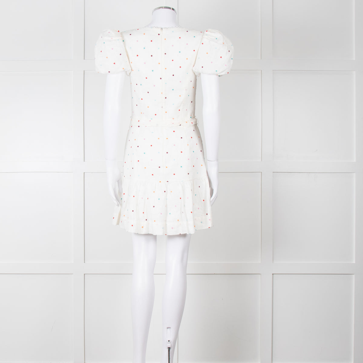 Rebecca Vallance Cream Multi Coloured Embroidered Dots Cotton Mini Dress