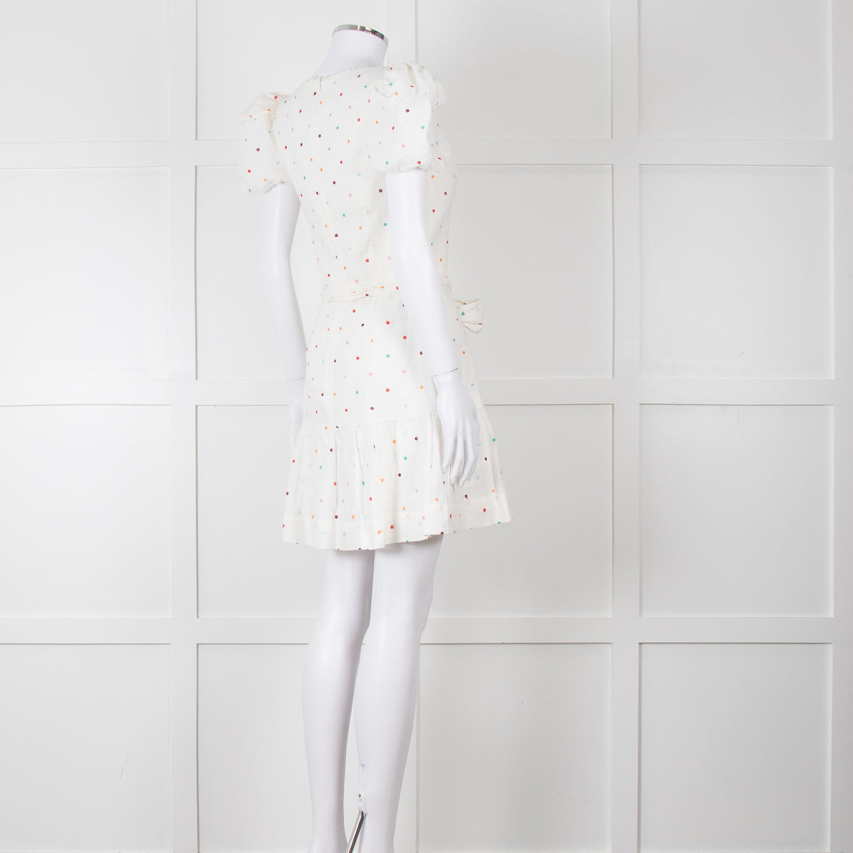 Rebecca Vallance Cream Multi Coloured Embroidered Dots Cotton Mini Dress