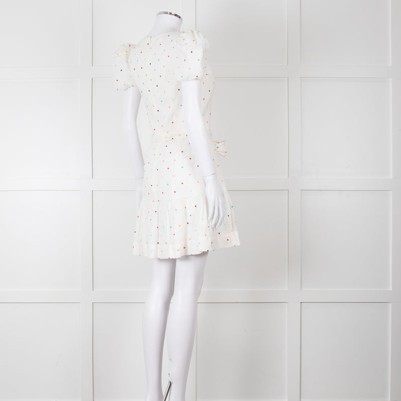Rebecca Vallance Cream Multi Coloured Embroidered Dots Cotton Mini Dress