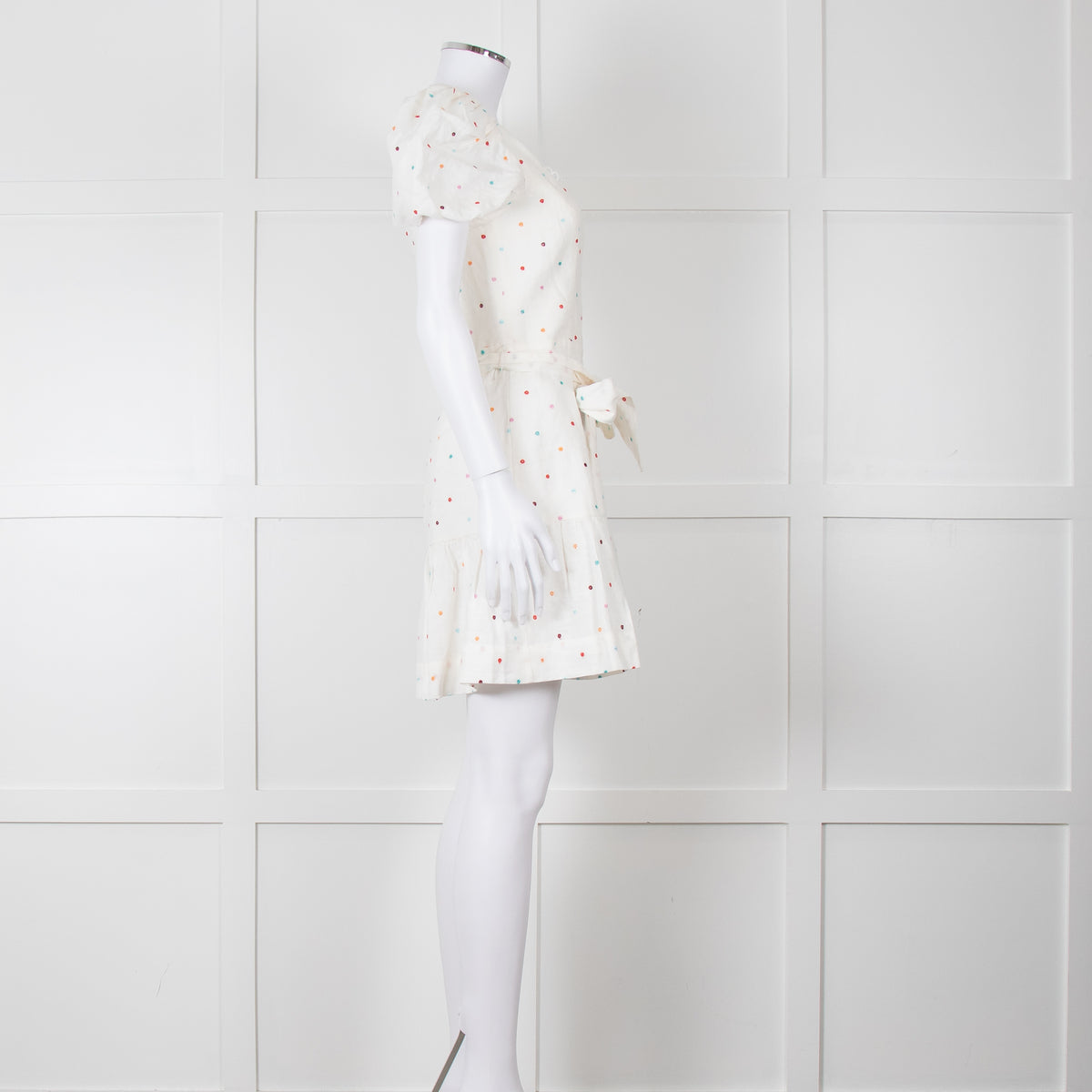Rebecca Vallance Cream Multi Coloured Embroidered Dots Cotton Mini Dress