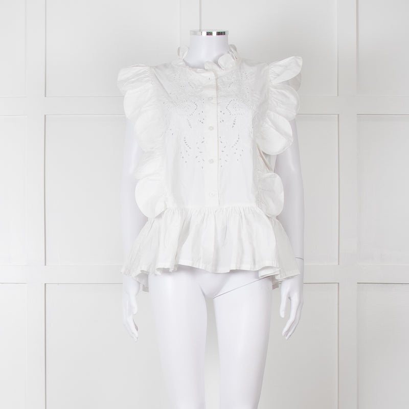 Stella Nova White Embroidered Escallops Detail Cotton Top