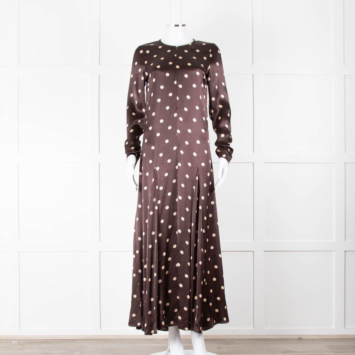 Ganni Brown Cream Polka Dot Maxi Dress