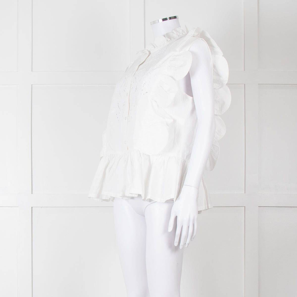 Stella Nova White Embroidered Escallops Detail Cotton Top