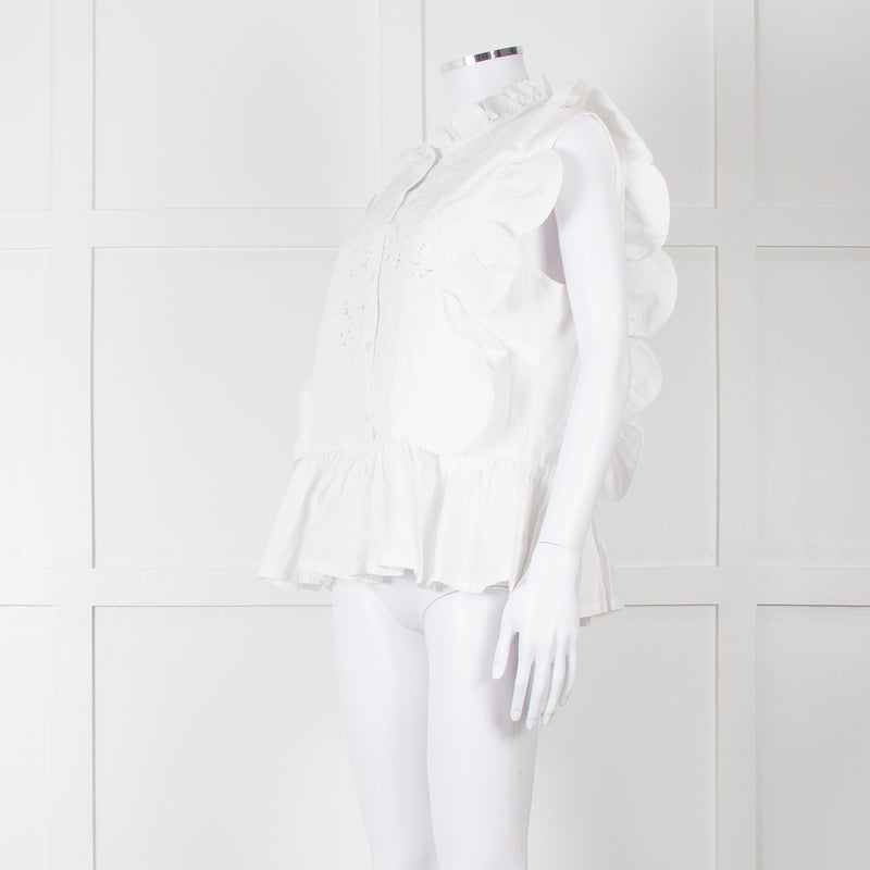 Stella Nova White Embroidered Escallops Detail Cotton Top