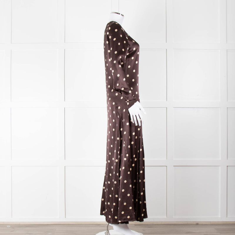 Ganni Brown Cream Polka Dot Maxi Dress