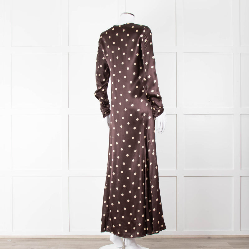Ganni Brown Cream Polka Dot Maxi Dress