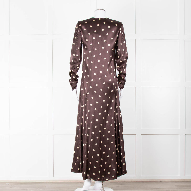 Ganni Brown Cream Polka Dot Maxi Dress