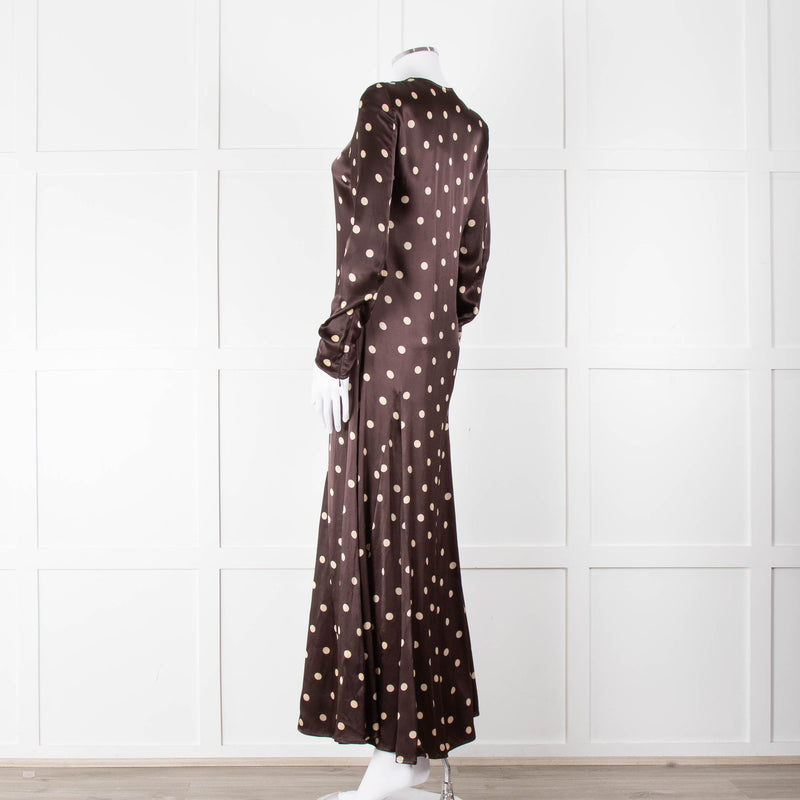 Ganni Brown Cream Polka Dot Maxi Dress