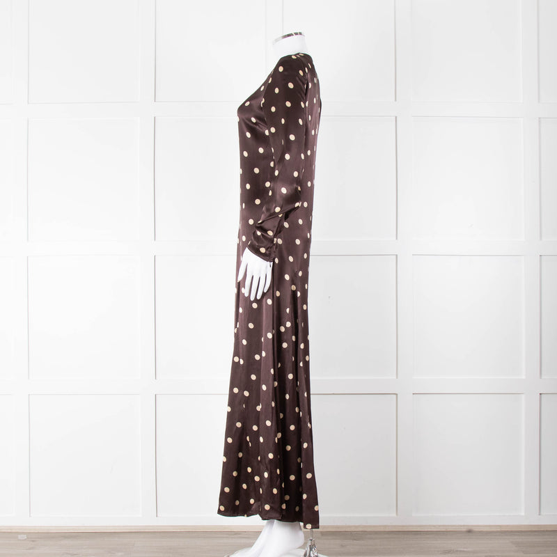 Ganni Brown Cream Polka Dot Maxi Dress