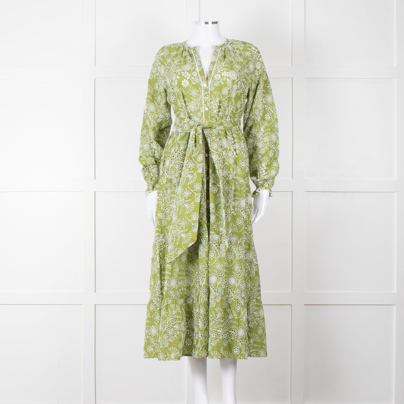 Me + Em Green Broderie Anglaise Belted Maxi Dress