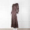 Ganni Brown Cream Polka Dot Maxi Dress