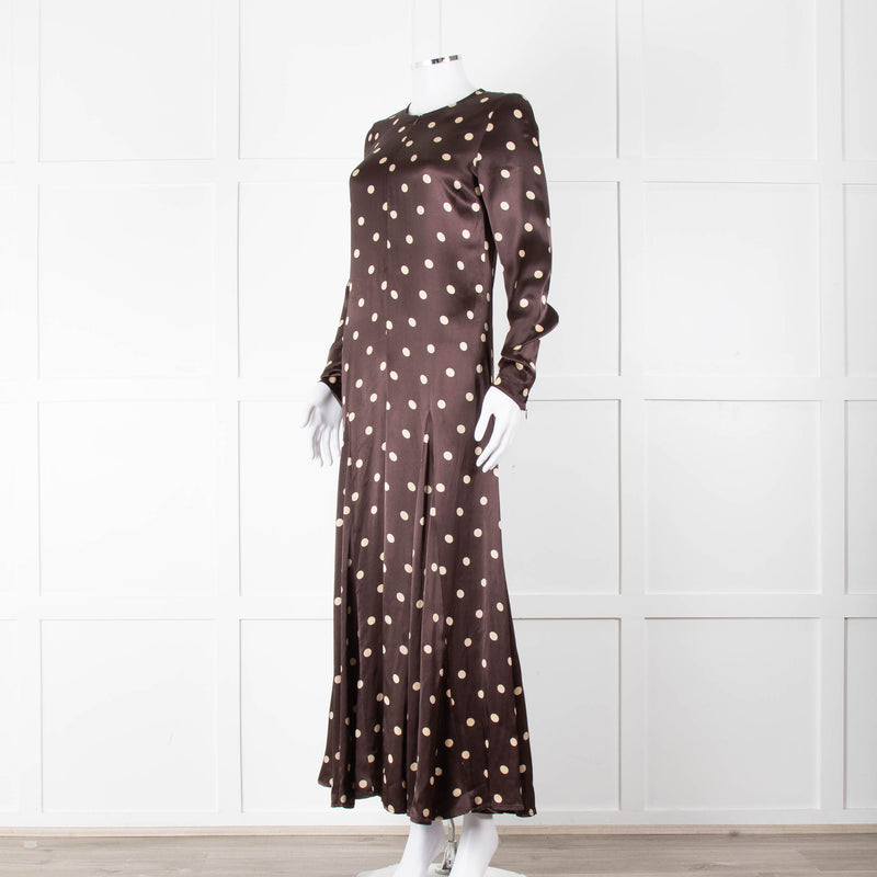 Ganni Brown Cream Polka Dot Maxi Dress
