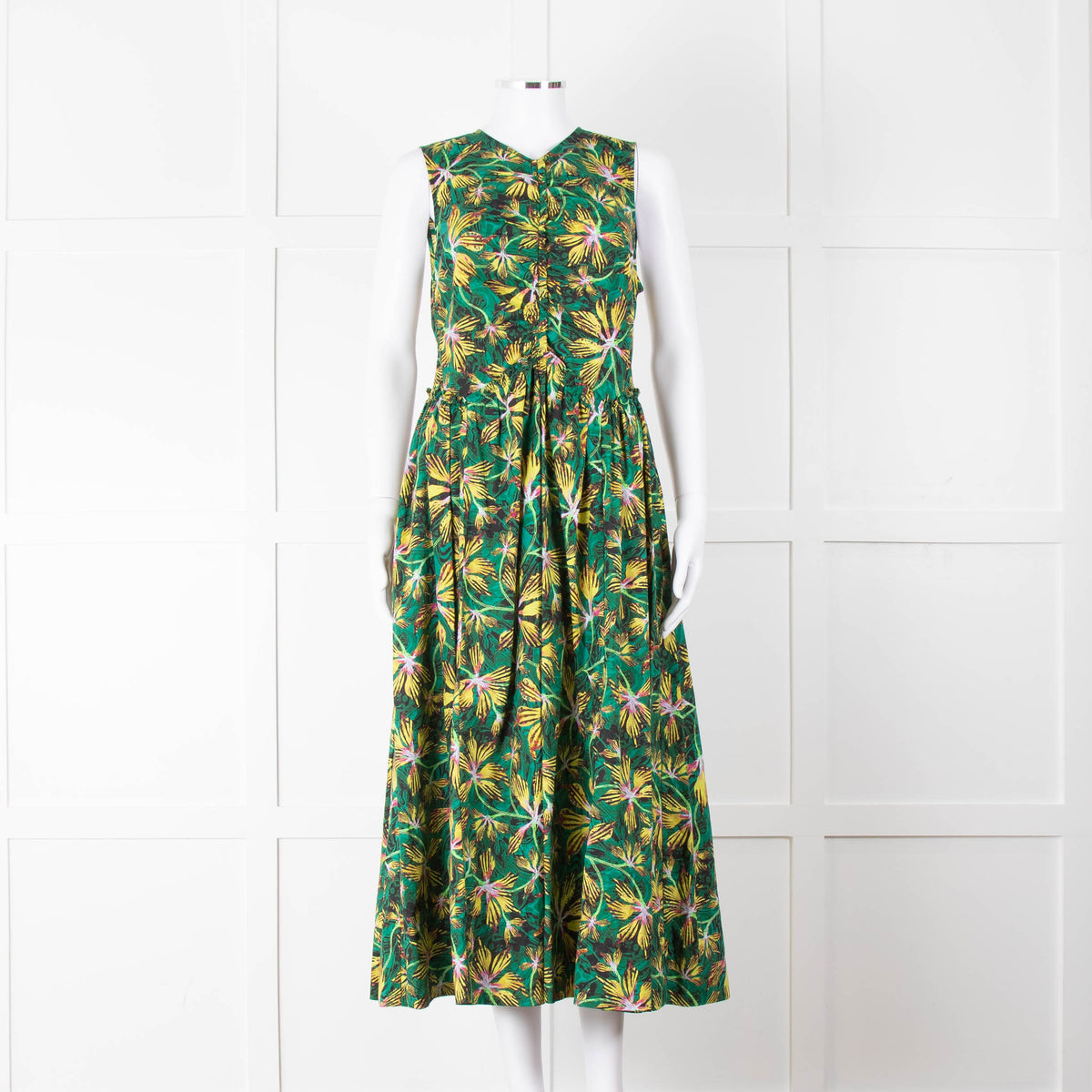 Ulla Johnson Green Yellow Floral Cotton Sleeveless Maxi Dress